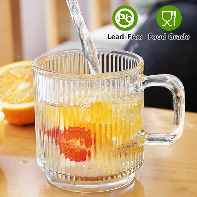 12 OZ Classic Vertical Stripes Transparent Glass Coffee Cups Wholesale in China – Premium Heat-Resistant Glass, Dishwasher Safe, Perfect for Coffee, Tea, and More