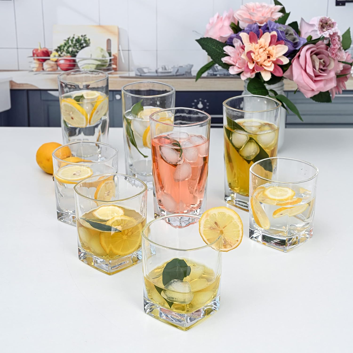 Everyday Drinking Glasses Set of 16 Drinkware Kitchen Glasses