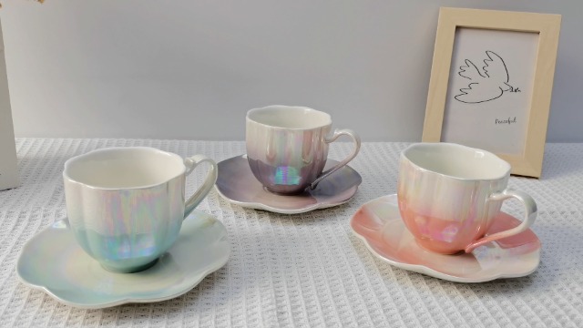 ceramic tea cups and saucers set, Americano and Tea Porcelain Mugs 6.7 Ounce