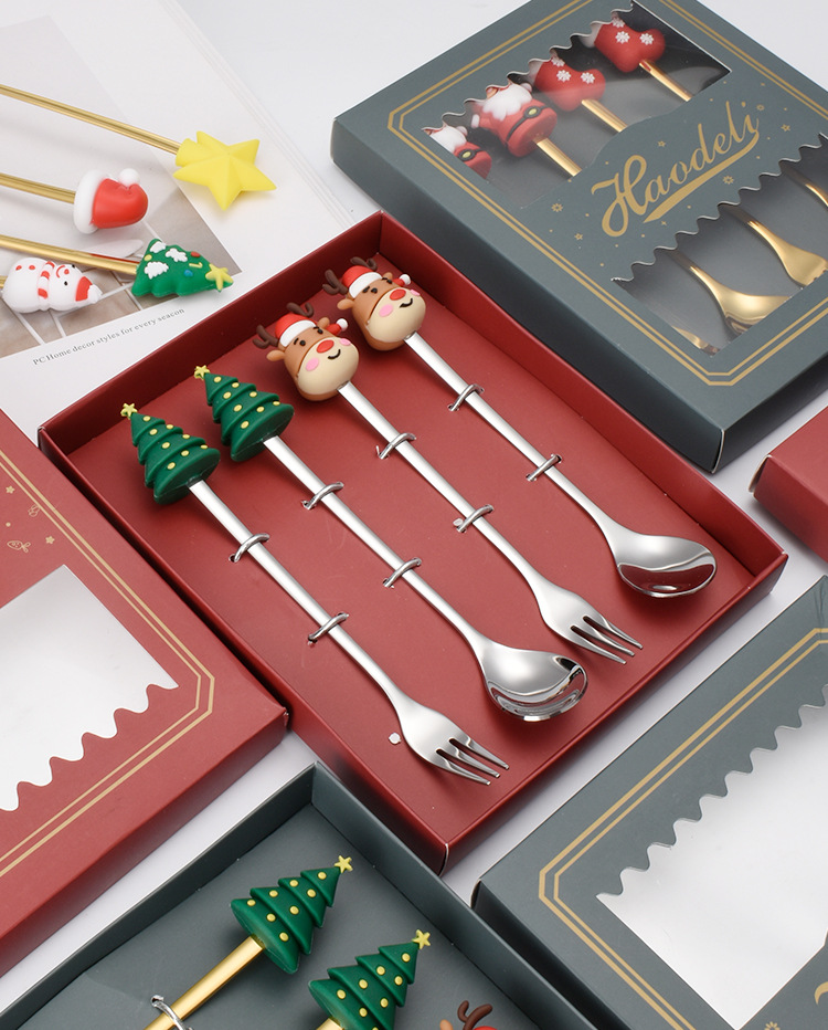 Christmas Stainless Steel Spoon Fork Cutlery Set Gift Box Set