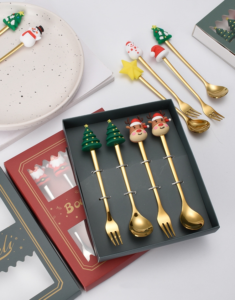 Christmas Stainless Steel Spoon Fork Cutlery Set Gift Box Set