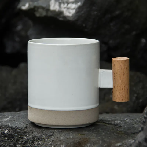 Ceramic mug Cup with wood handle