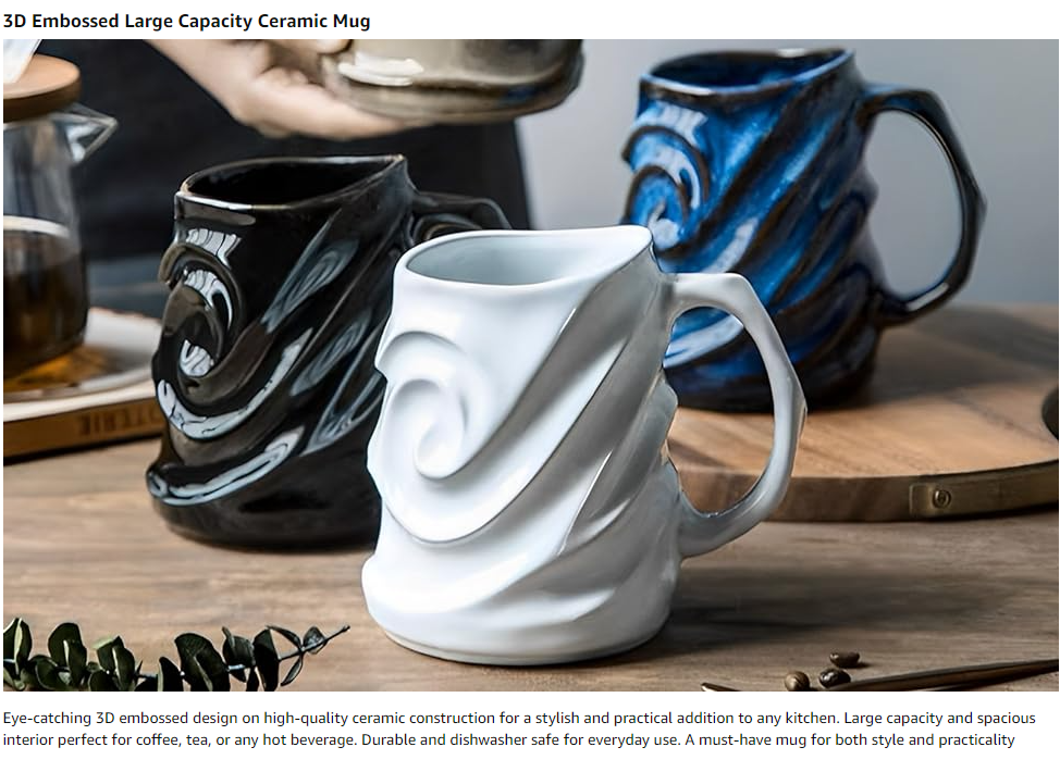 Embossed Face Shape Large-Capacity Ceramic Coffee Mug