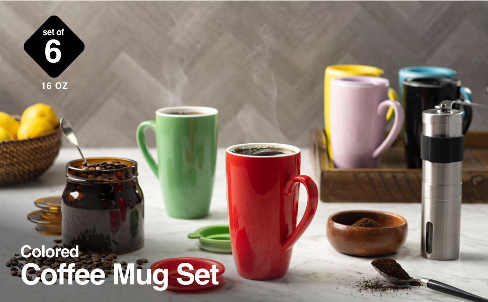 Ceramic Coffee Mug Set with Lids