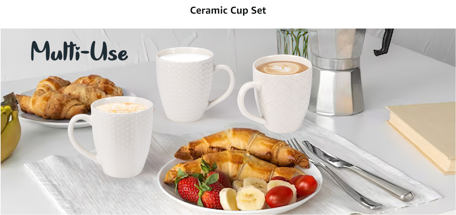 Cream White Ceramic Coffee Mugs Set