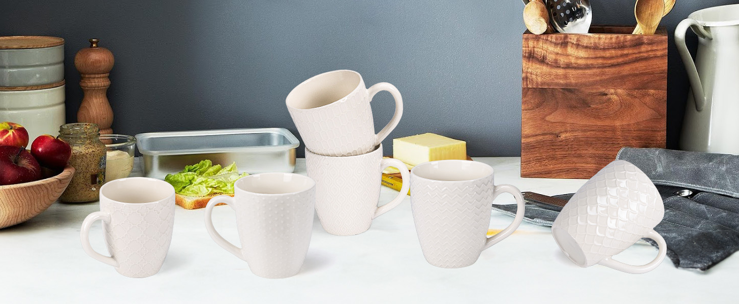 Cream White Ceramic Coffee Mugs Set