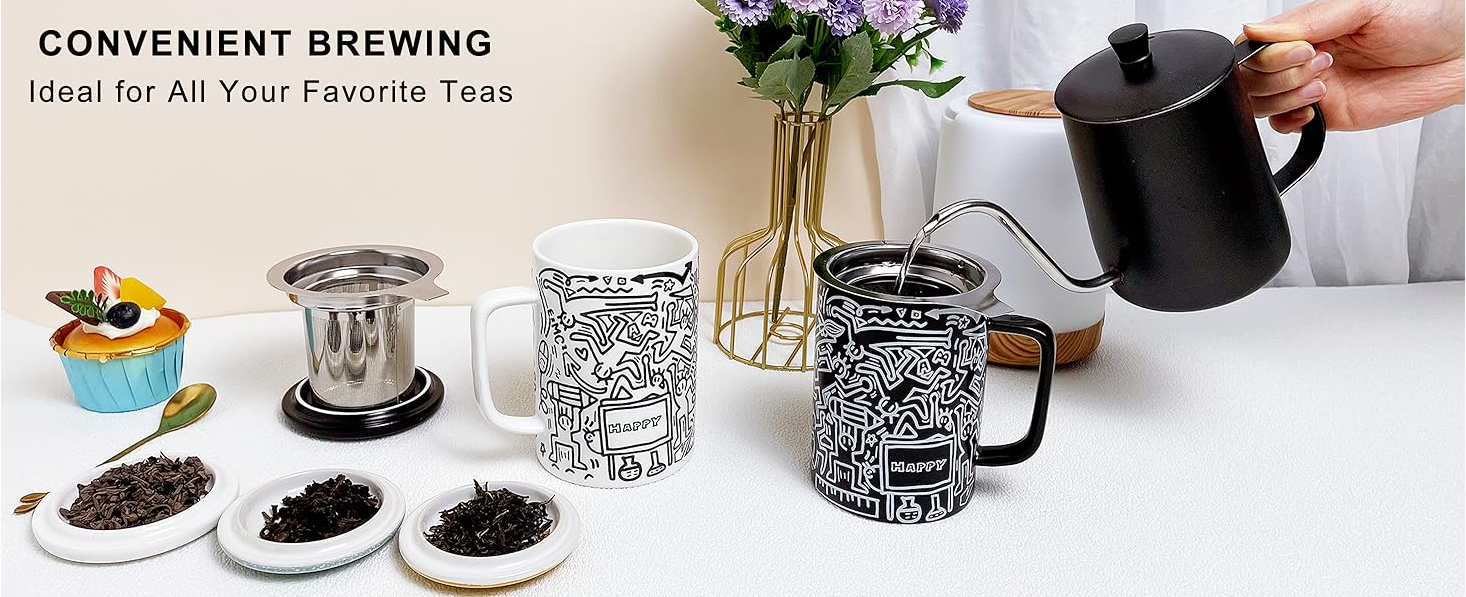 Enhance Your Tea Rituals with Doodle Style Porcelain Tea Infuser Mugs from a Leading Supplier in China