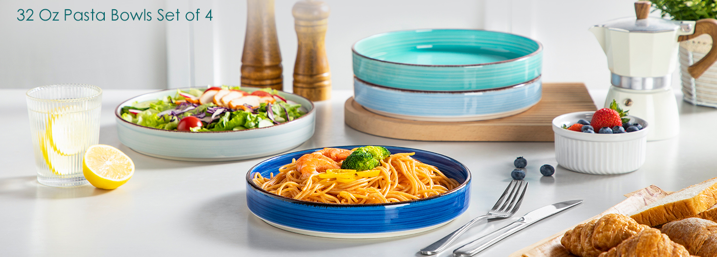 32oz Shallow Bowl Plates, Ceramic Pasta Plates