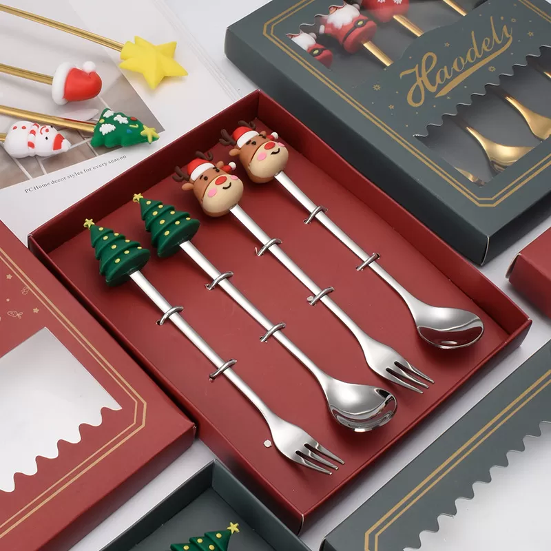 Christmas Stainless Steel Spoon Fork Cutlery Set Gift Box Set