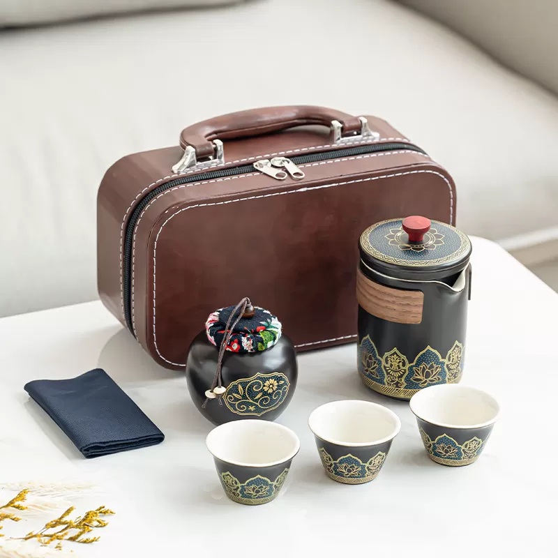 Custom Logo Ceramic Portable Gongfu Tea Set Gift Box