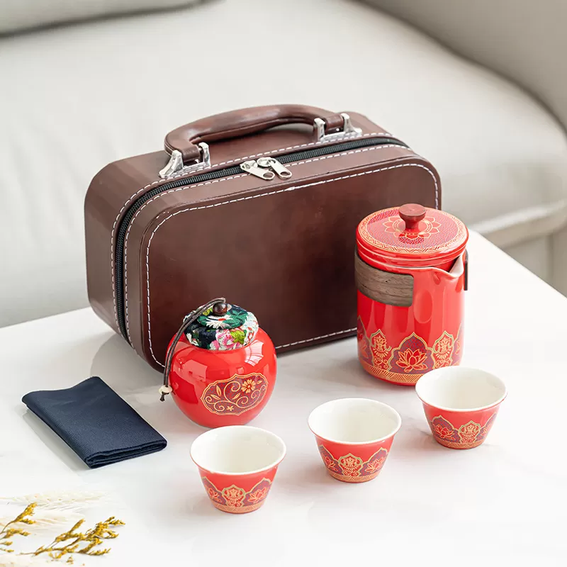 Custom Logo Ceramic Portable Gongfu Tea Set Gift Box