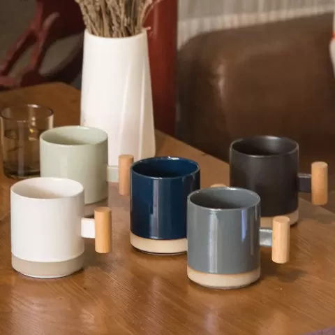 Ceramic mug Cup with wood handle