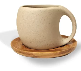 Ceramic Coffee and Tea Cup with Natural Acacia Wood Saucer wholesale