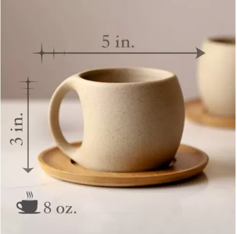 Ceramic Coffee and Tea Cup with Natural Acacia Wood Saucer wholesale