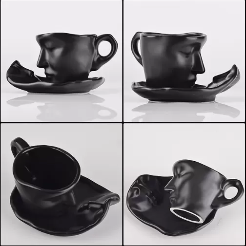 Cup and Saucer Set Ceramic Kissing Couple Coffee Mug Wholesale in China