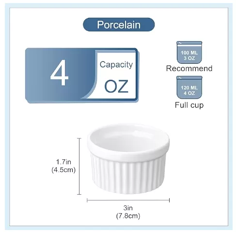 4 oz Oven Safe Ceramic White Souffle Dishes