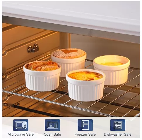 4 oz Oven Safe Ceramic White Souffle Dishes