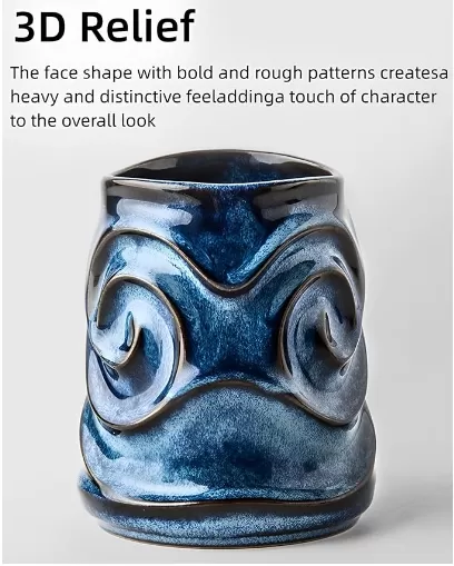 Embossed Face Shape Large-Capacity Ceramic Coffee Mug