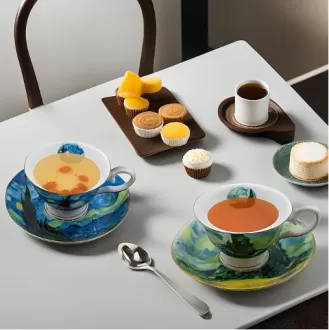 Bone China 7 oz British Teacups Porcelain Van Gogh Coffee Cup