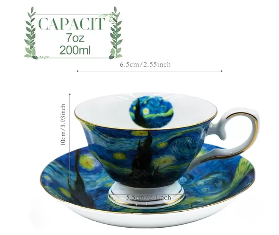 Bone China 7 oz British Teacups Porcelain Van Gogh Coffee Cup