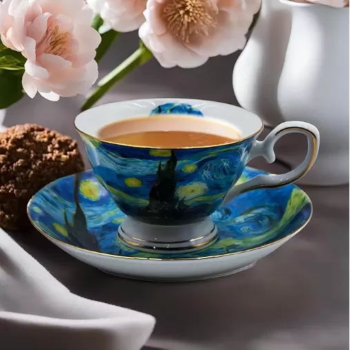 Bone China 7 oz British Teacups Porcelain Van Gogh Coffee Cup