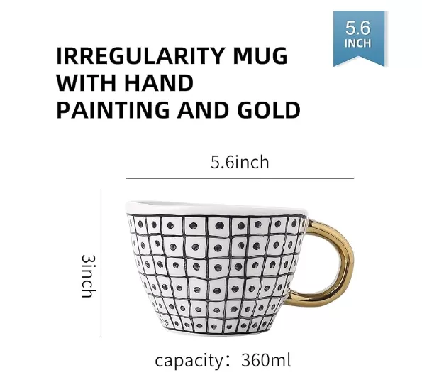 Ceramic Coffee Mug Tea Mugs Cups with Golden Handle