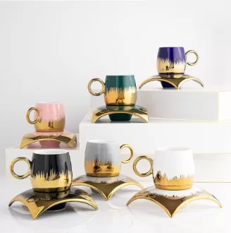 Luxury Marble Ceramic Tea Cup with Saucers