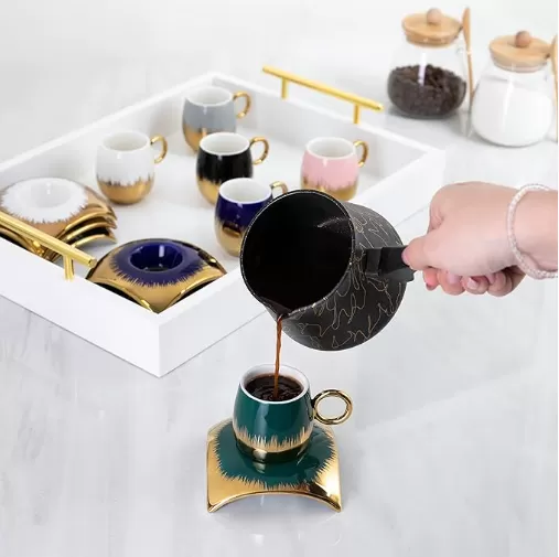 Luxury Marble Ceramic Tea Cup with Saucers