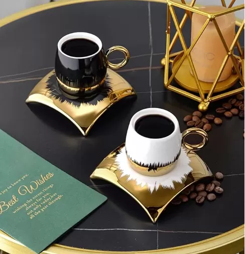 Luxury Marble Ceramic Tea Cup with Saucers