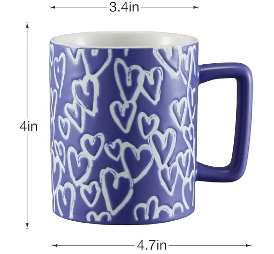 14oz/400ml Porcelain Coffee Cup with Heart Shaped Pattern Design