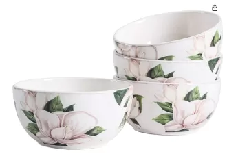 Magnolia Floral Ceramic Bowls Set of 4