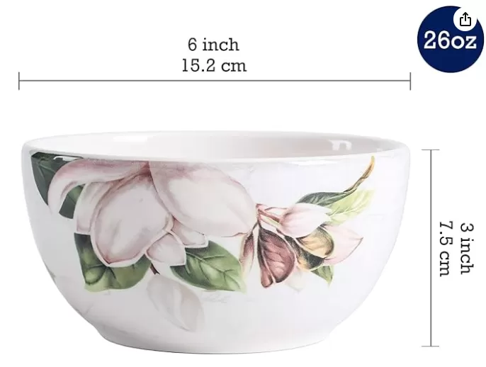 Magnolia Floral Ceramic Bowls Set of 4