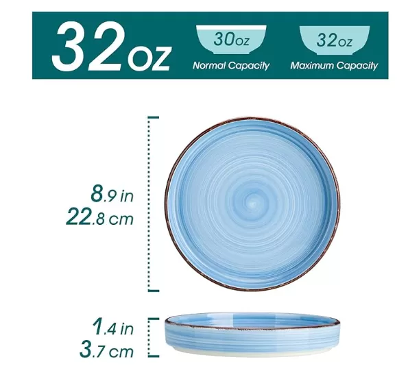 32oz Shallow Bowl Plates, Ceramic Pasta Plates