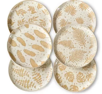 Ceramic Boho Leaves Plates Set of 6-7.8in