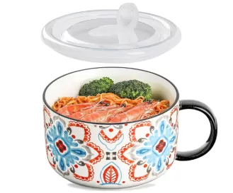 Ceramic Microwave Safe Instant Noodle Bowl with Lid