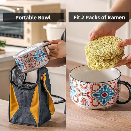 Ceramic Microwave Safe Instant Noodle Bowl with Lid