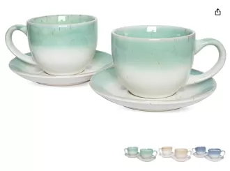 Ceramic Cappuccino Cup and Saucer Set of 2