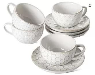 8 oz Ceramic Large Cappuccino Cups with Saucers