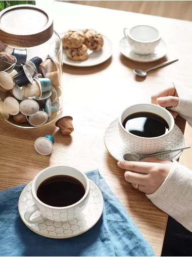 8 oz Ceramic Large Cappuccino Cups with Saucers