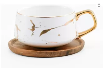 Tea Cup with Wooden Saucer Set