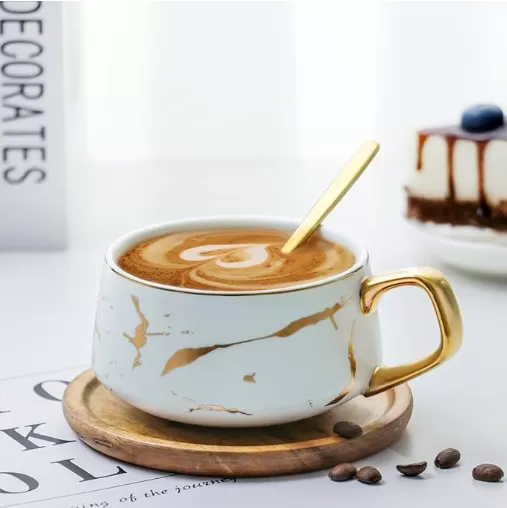 Tea Cup with Wooden Saucer Set