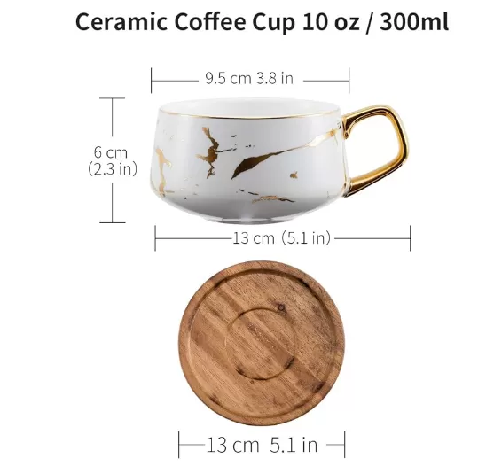 Tea Cup with Wooden Saucer Set