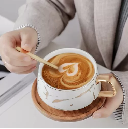 Tea Cup with Wooden Saucer Set