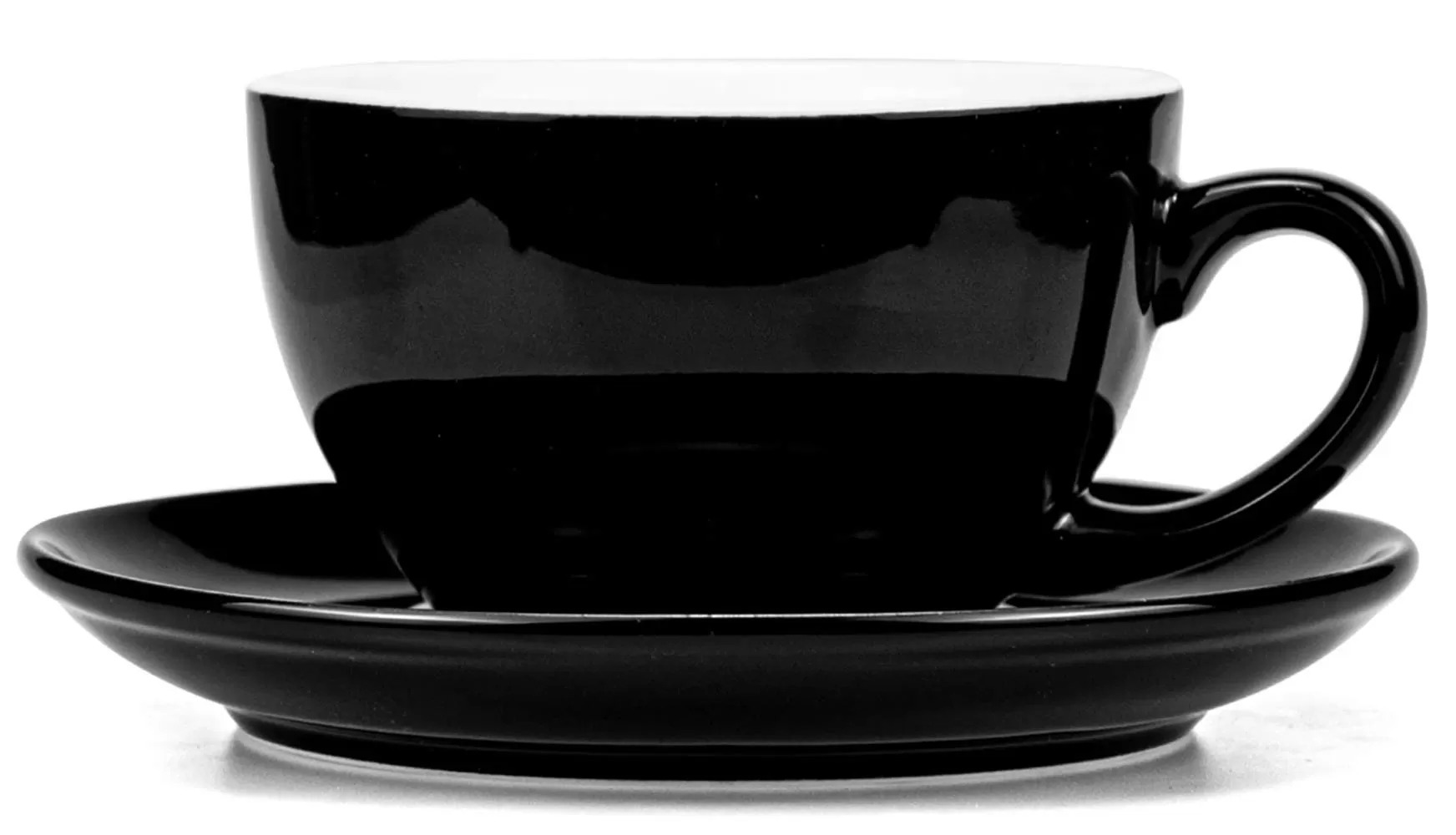 Ceramic Glossy Black Cappuccino Cups with Saucers