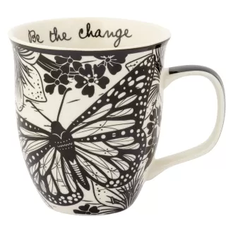 Black and White Boho Ceramic Mug Butterfly