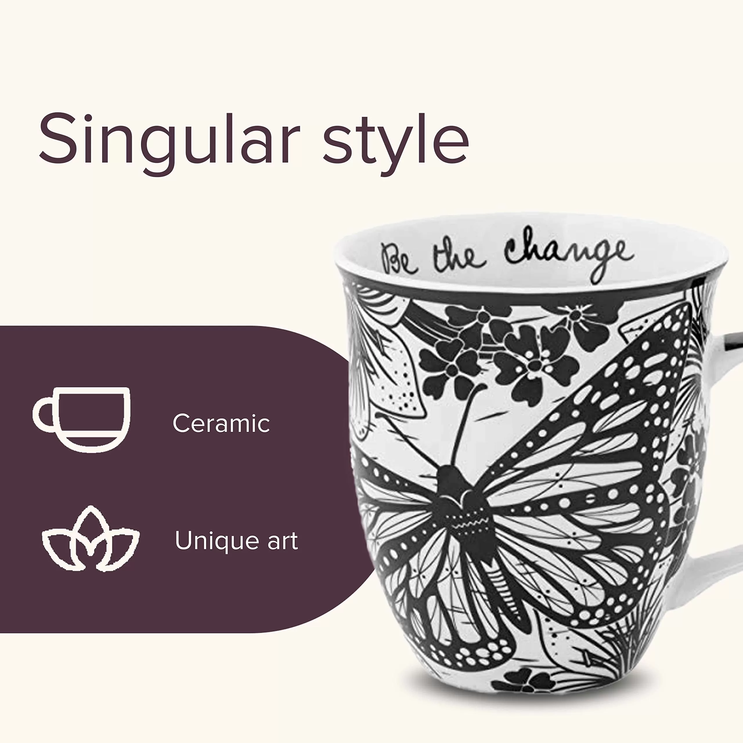 Black and White Boho Ceramic Mug Butterfly