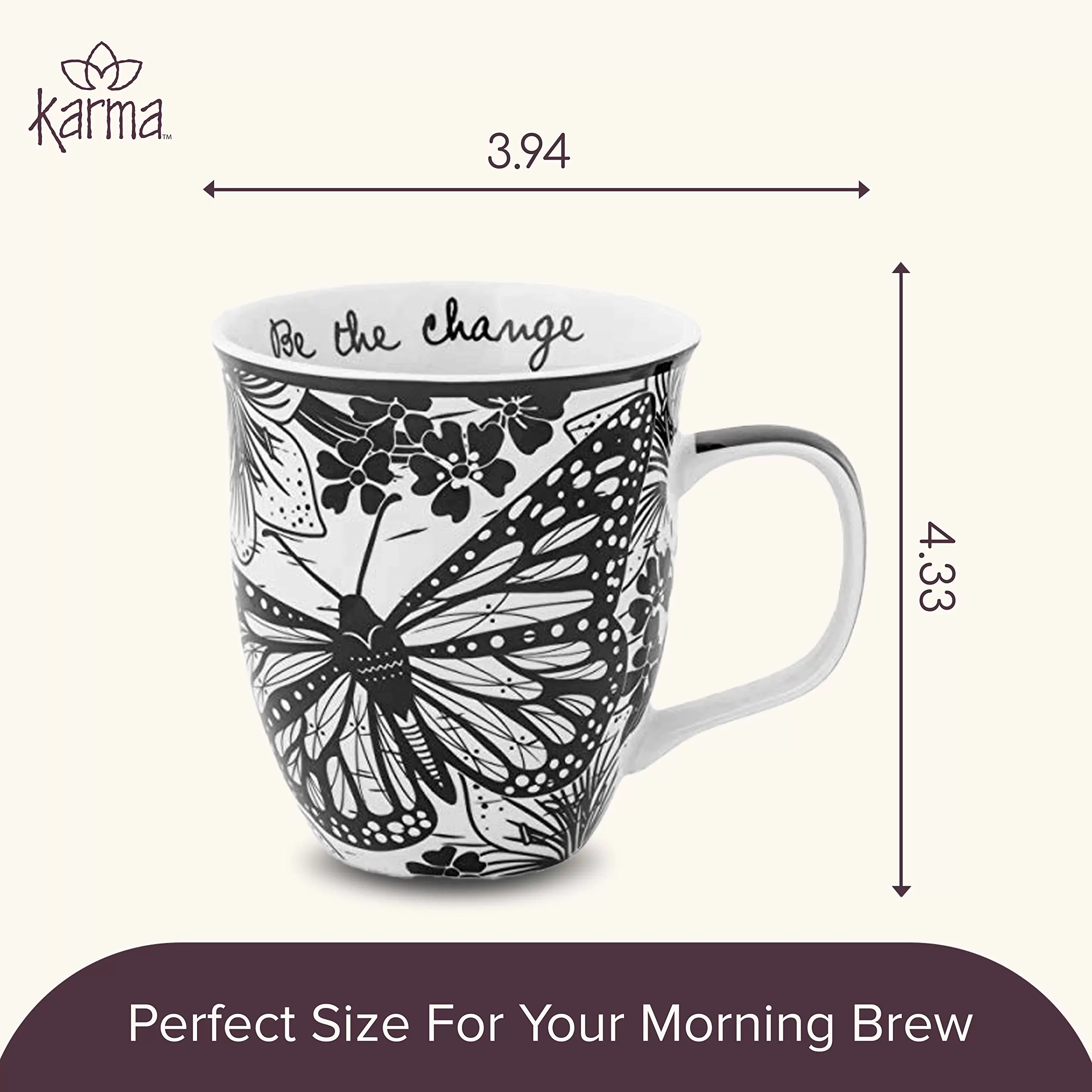 Black and White Boho Ceramic Mug Butterfly