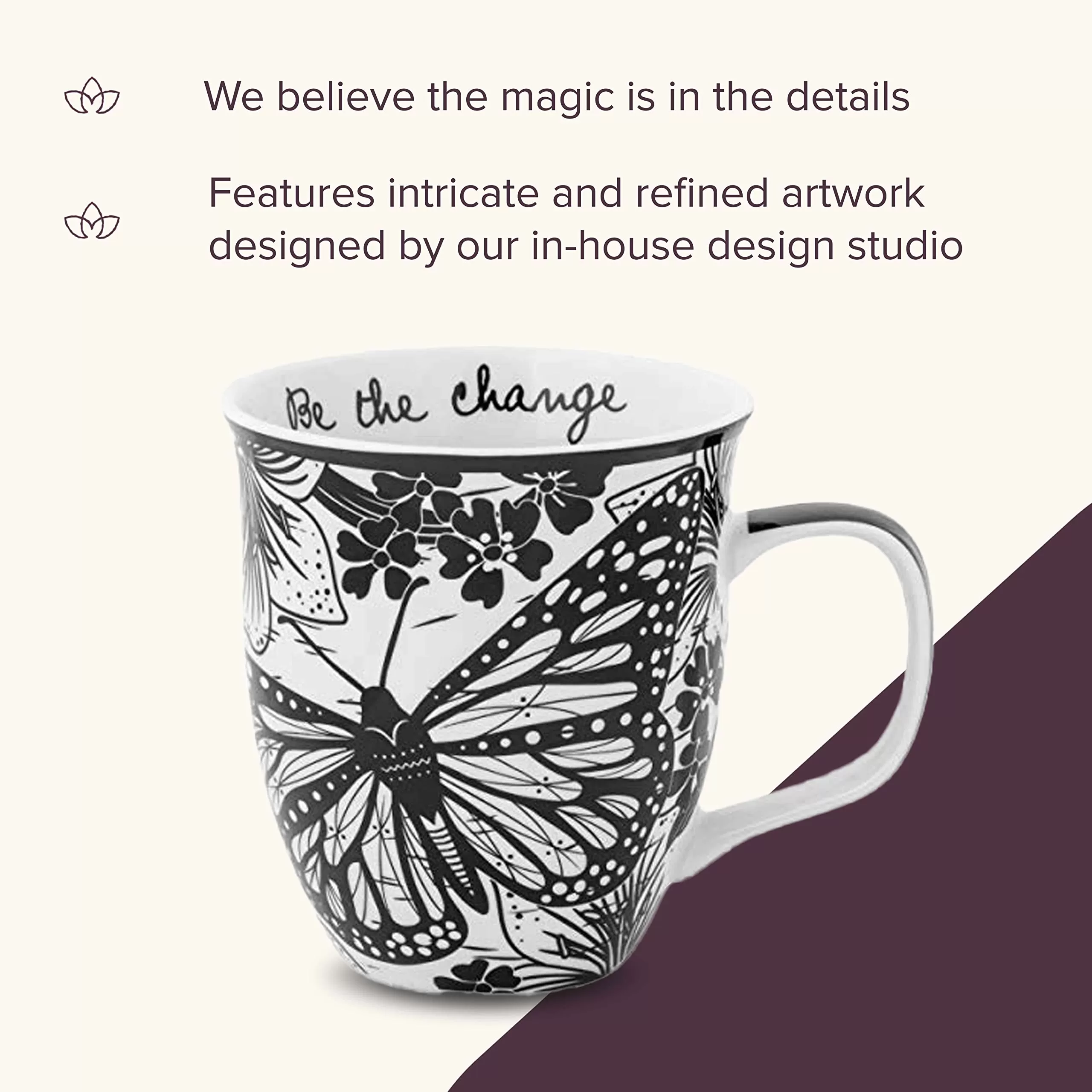 Black and White Boho Ceramic Mug Butterfly