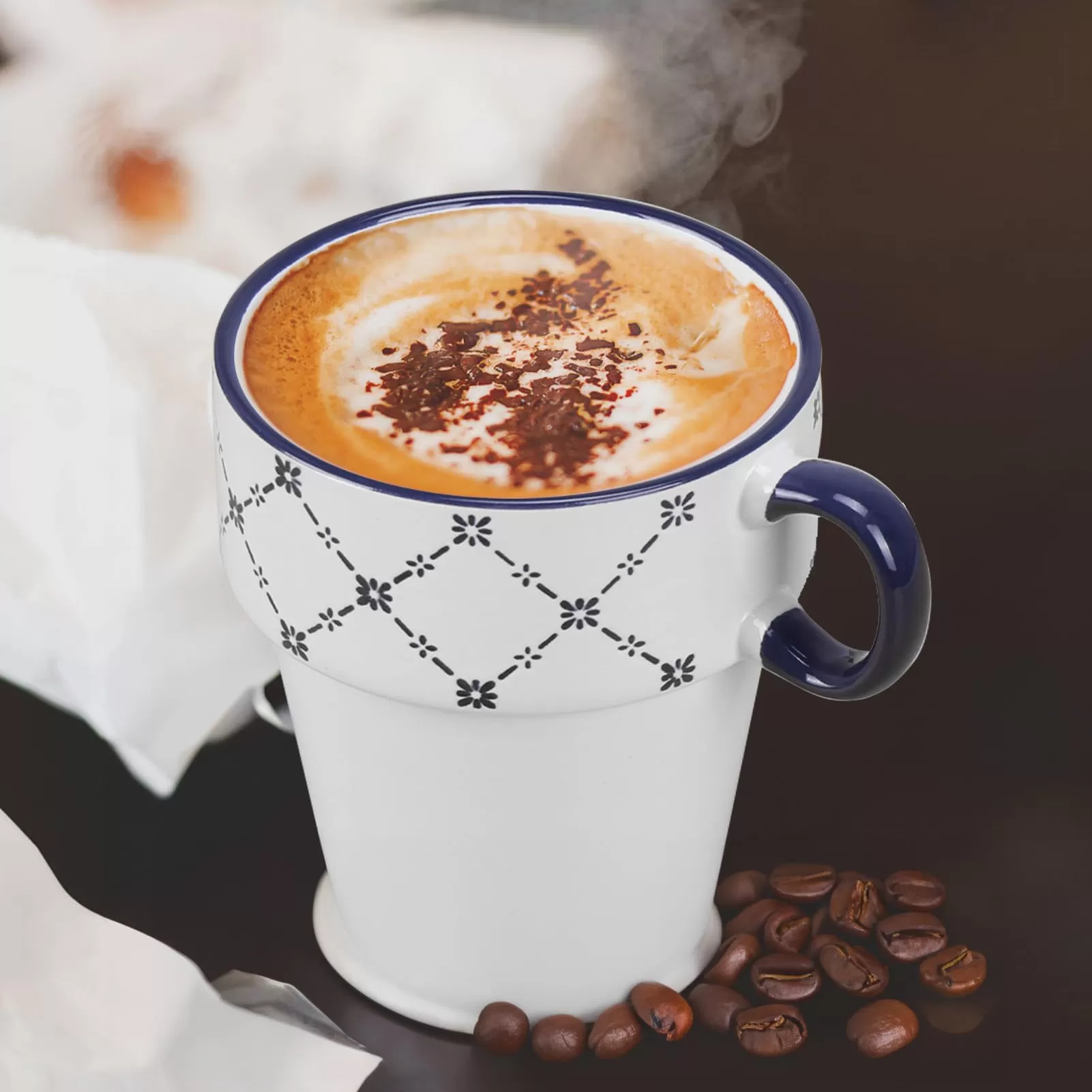 Ceramic Blue Coffee Cups with Handle