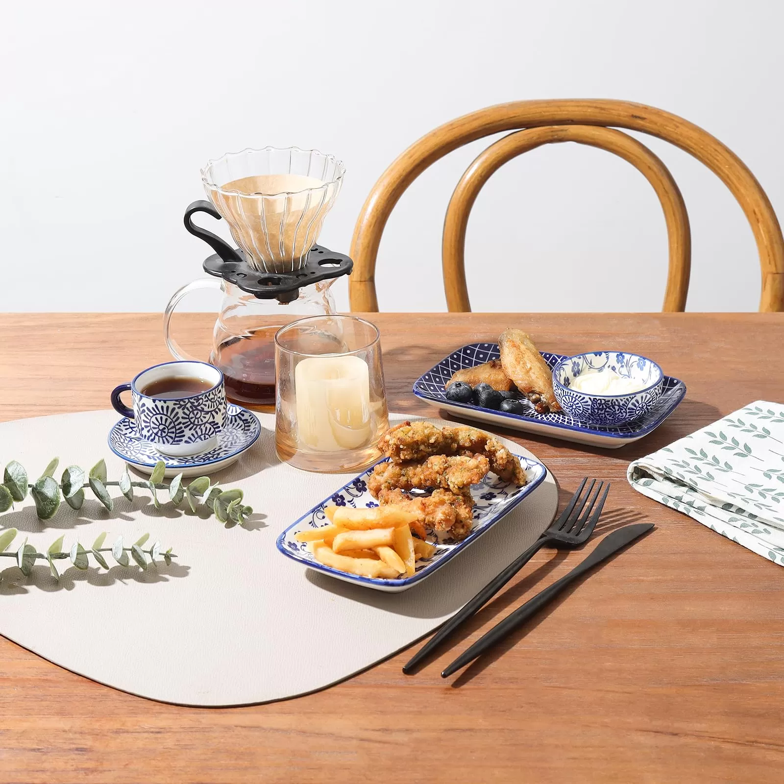 Vintage Blue Rectangular Salad Ceramic Plates